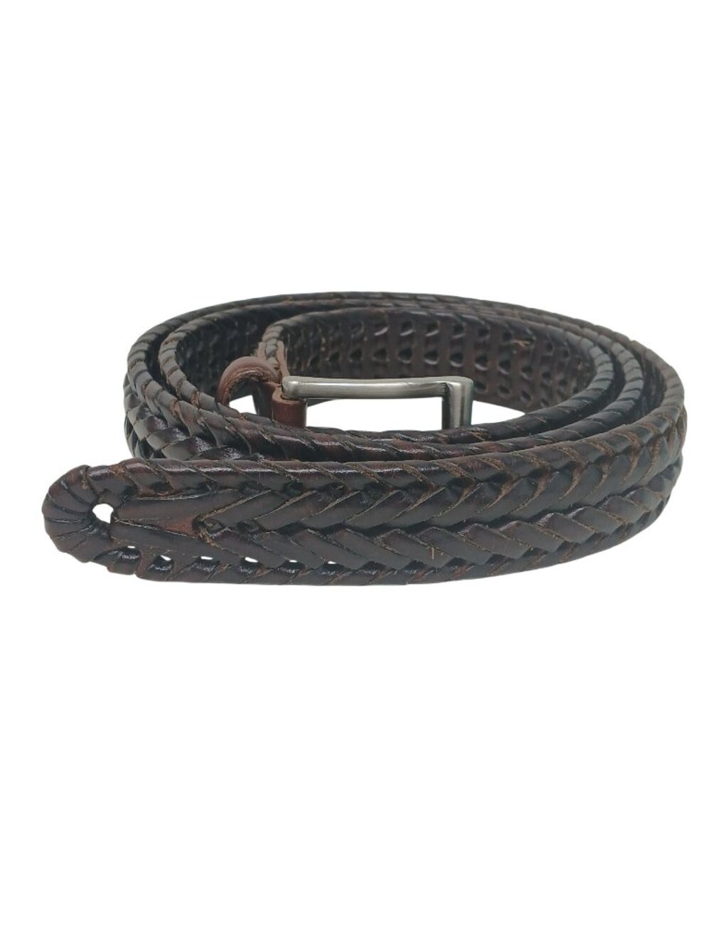Mens Genuine Leather Braided Belt Silver Buckle 110 / 44 Dark Brown #I-9